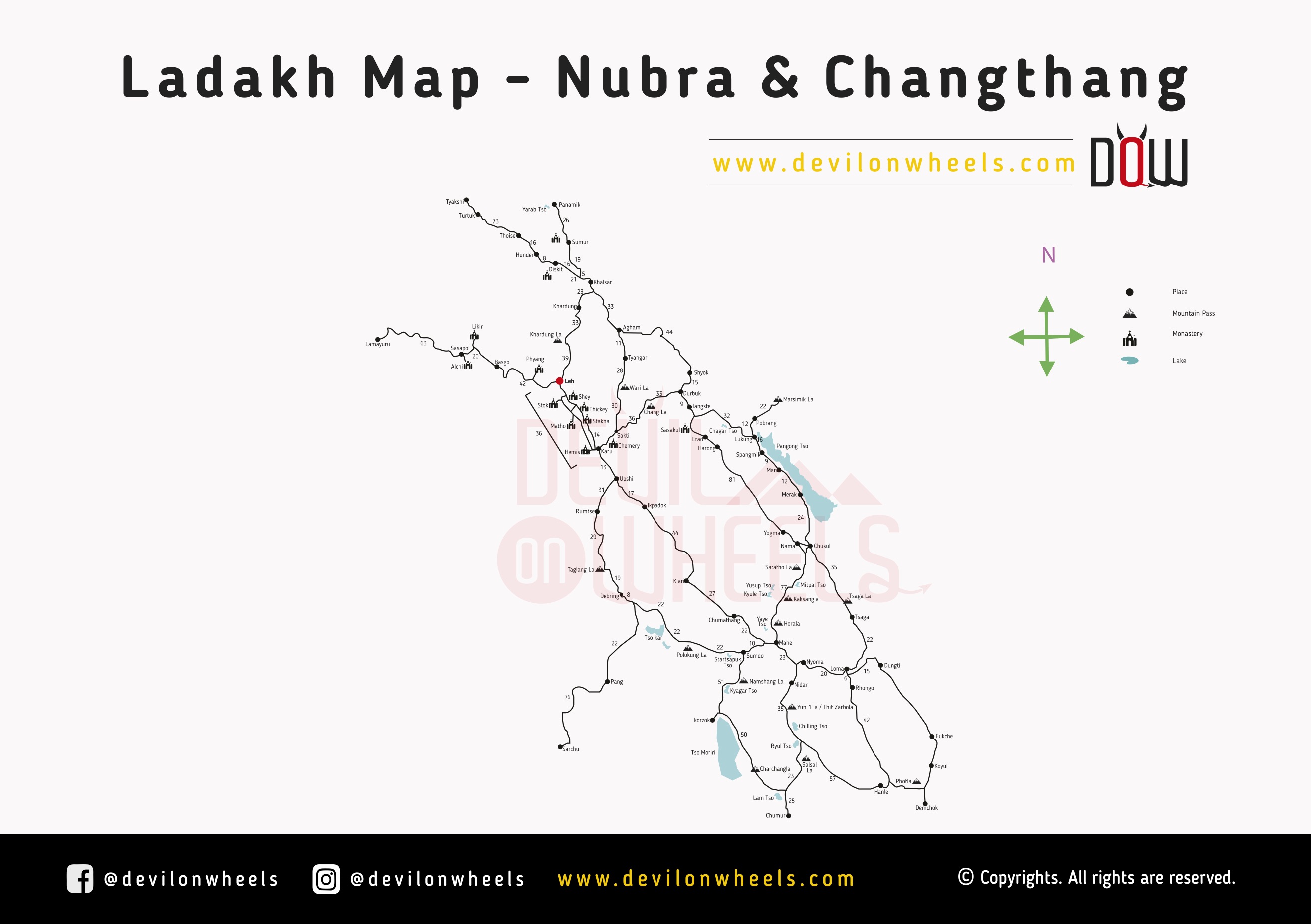 Leh Ladakh Road Map covering Nubra Valley and Changthang