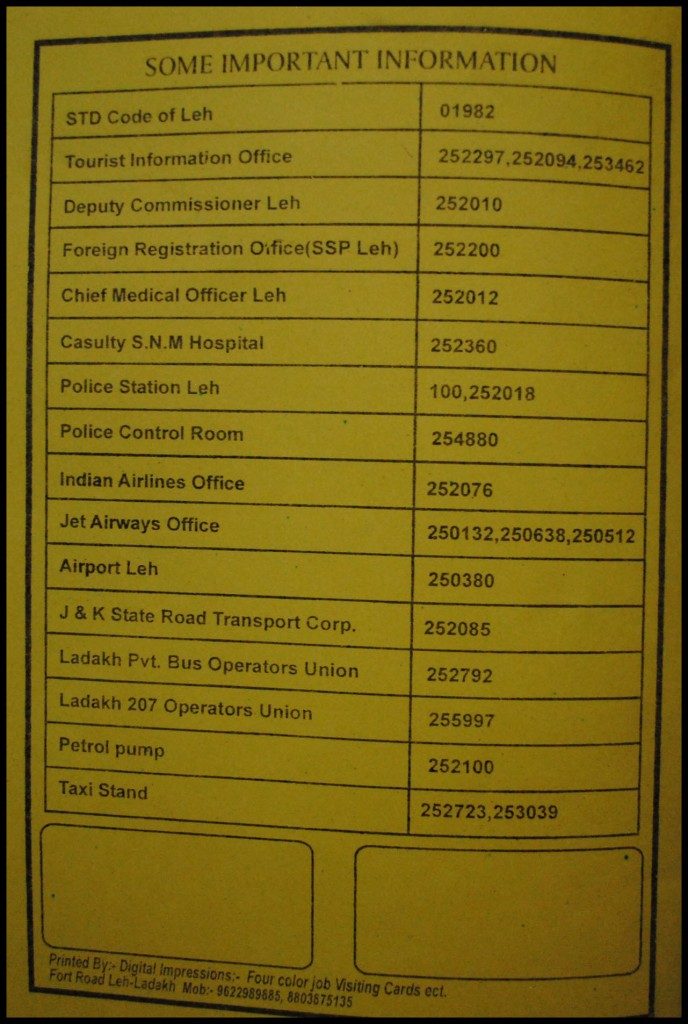 Important / Emergency Contact Numbers in Leh – Ladakh