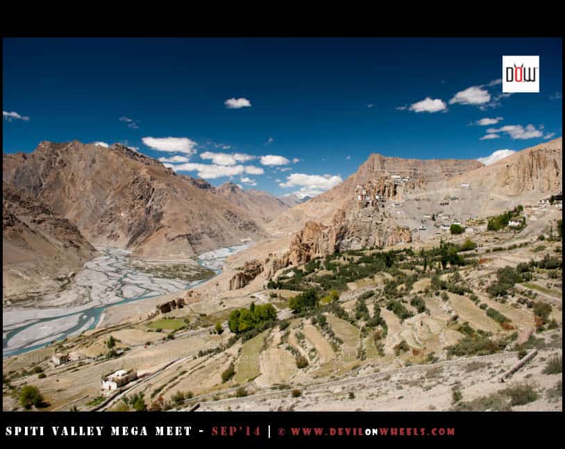 That aerial view of Dhangkar Monastery and Confluence of Pin - Spiti River