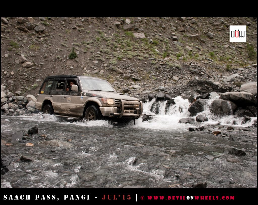 Passing a water crossing on the Sach Pass trip