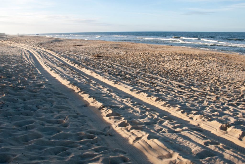 The jeep tracks on the beach of Outer Banks