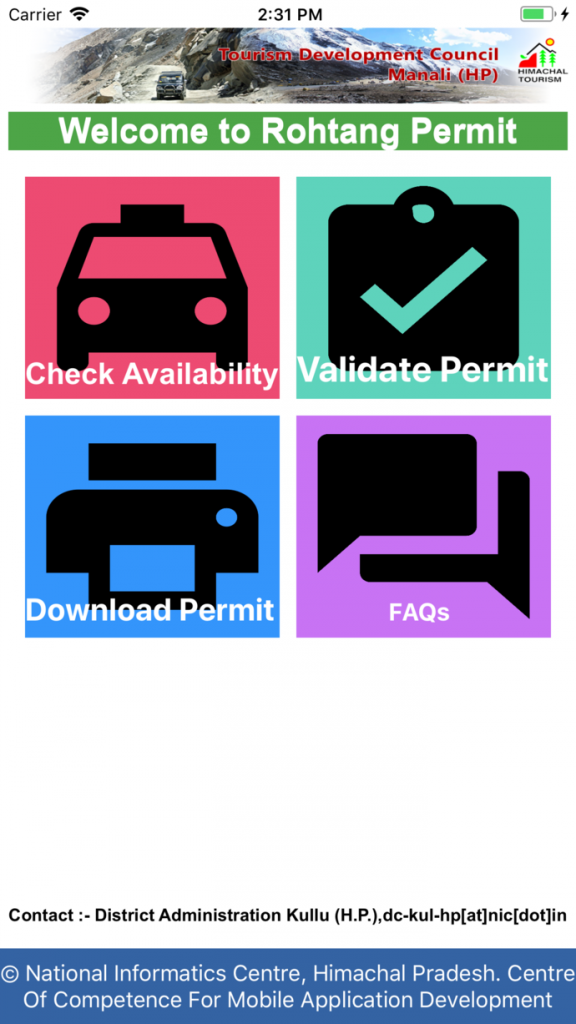 Rohtang Pass Permit Mobile App