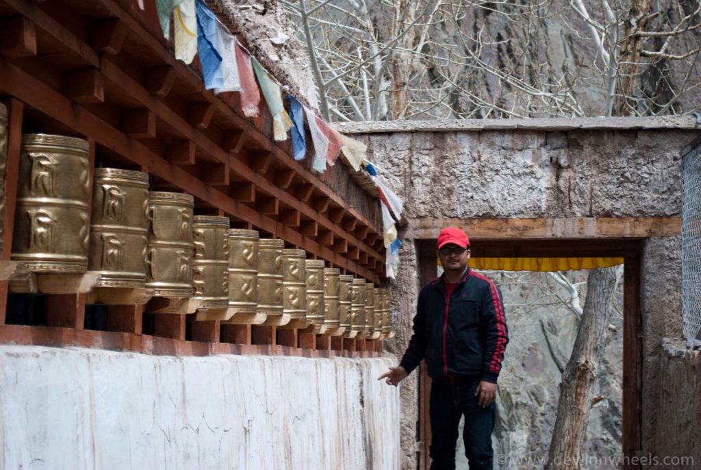 That's me, Spinning Prayer Wheels in monastery