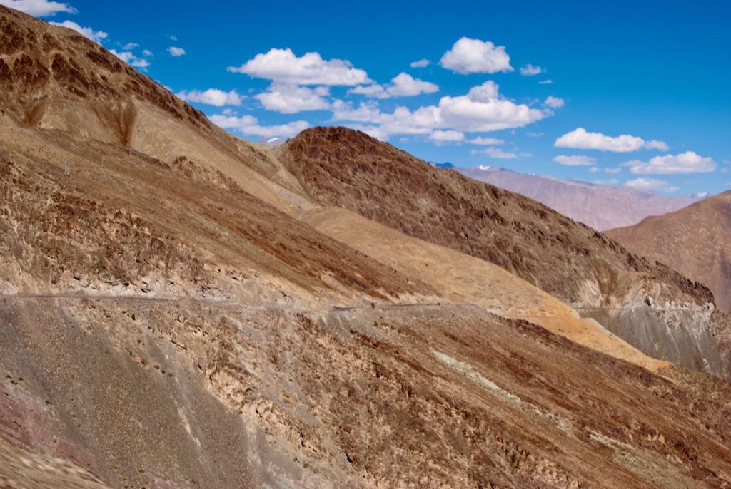 Colorful mountain formations near Lamayuru Monastery in Ladakh moonland