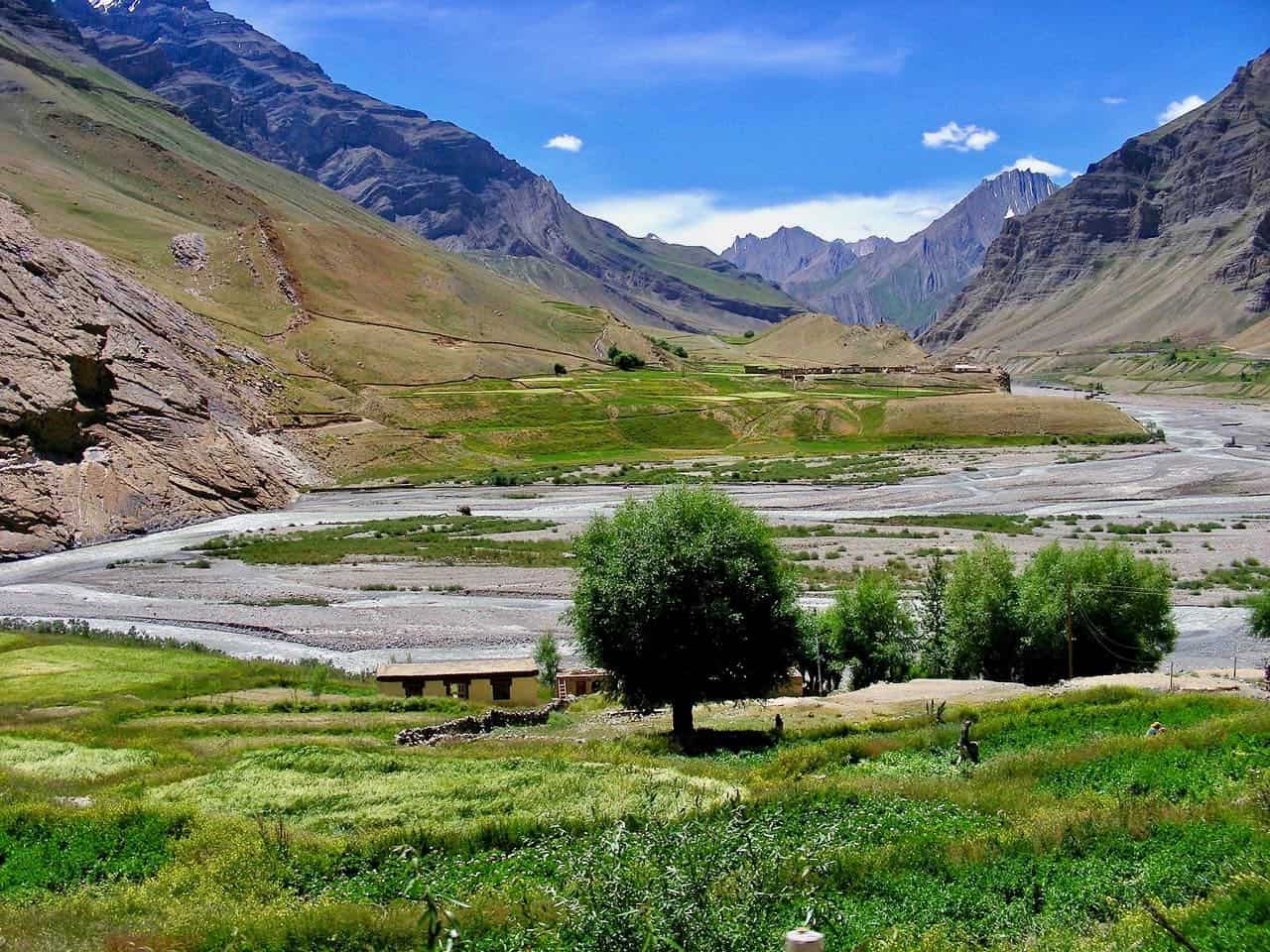 The road following the Pin River into Pin Valley towards Mud village in Spiti