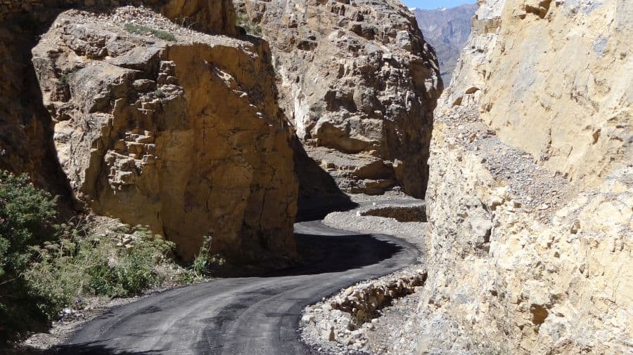 Winding roads around Kaza on the way to Kanamo Trek base