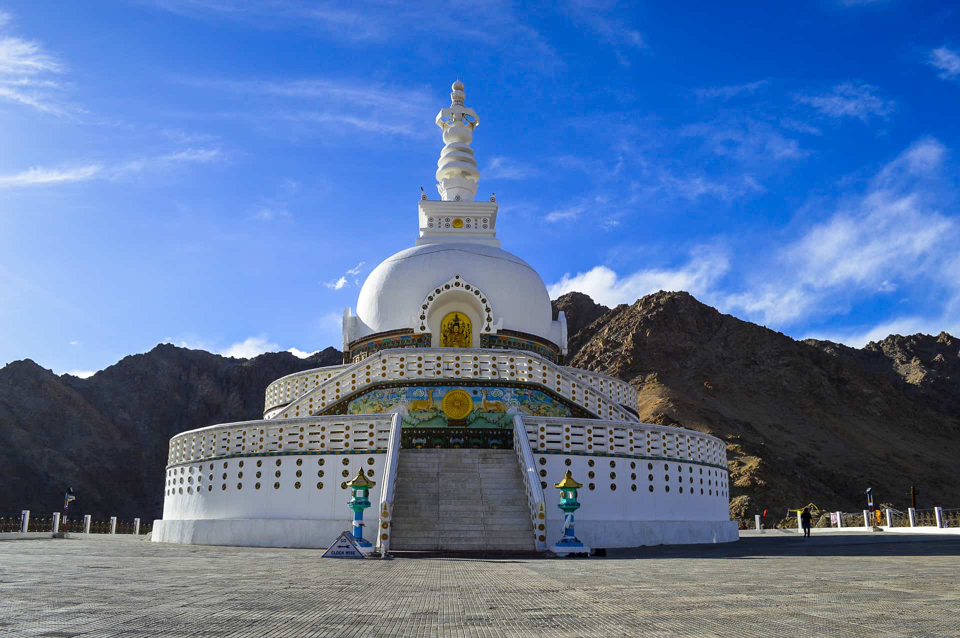 Shanti Stupa in Leh, a peaceful Buddhist monument ideal for evening walks during acclimatization