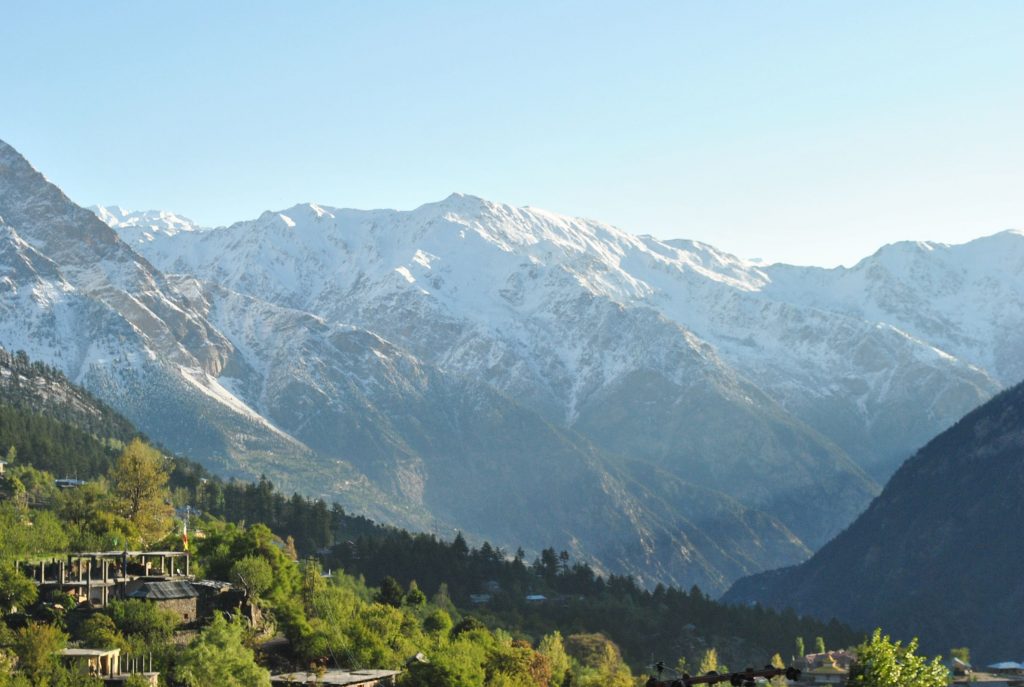 Kinnaur Valley panoramic views from Kalpa showing apple orchards and mountain scenery