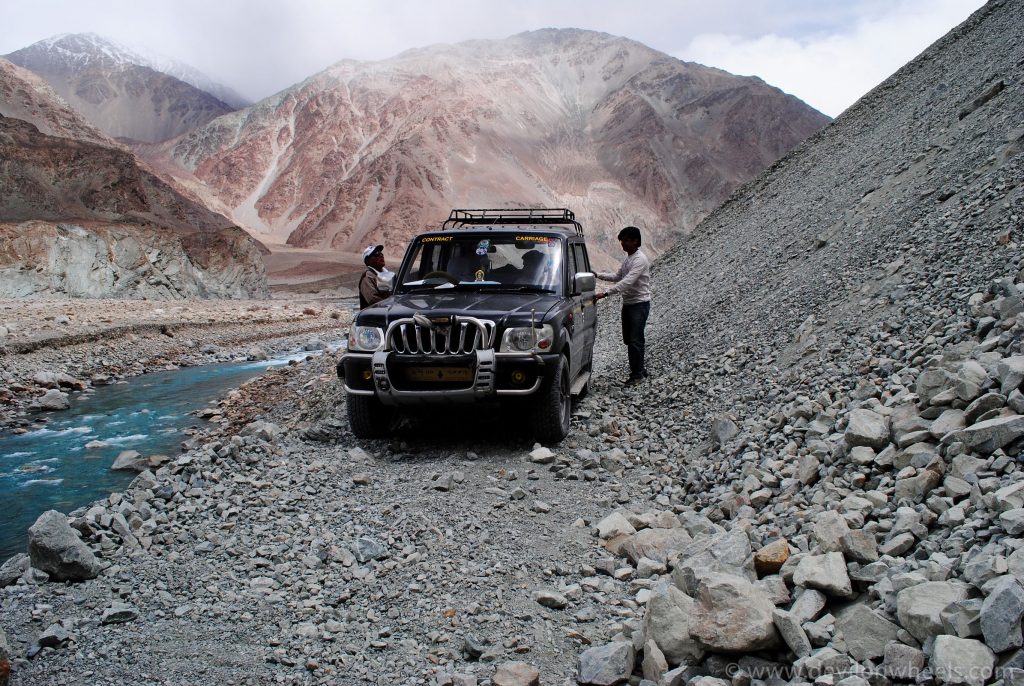 Nubra Valley landscape in Ladakh with sand dunes and mountain backdrop