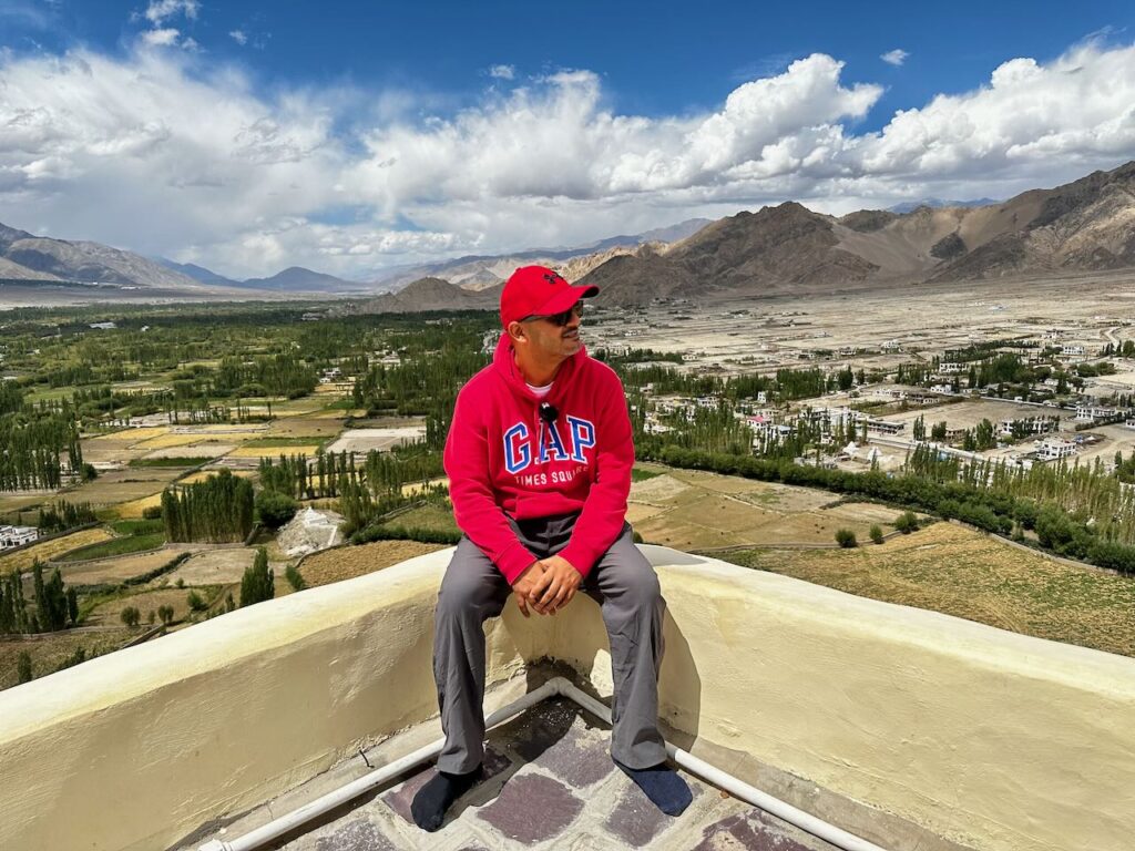 View over the Indus valley floor from the Thiksey Monastery rooftop near Shey