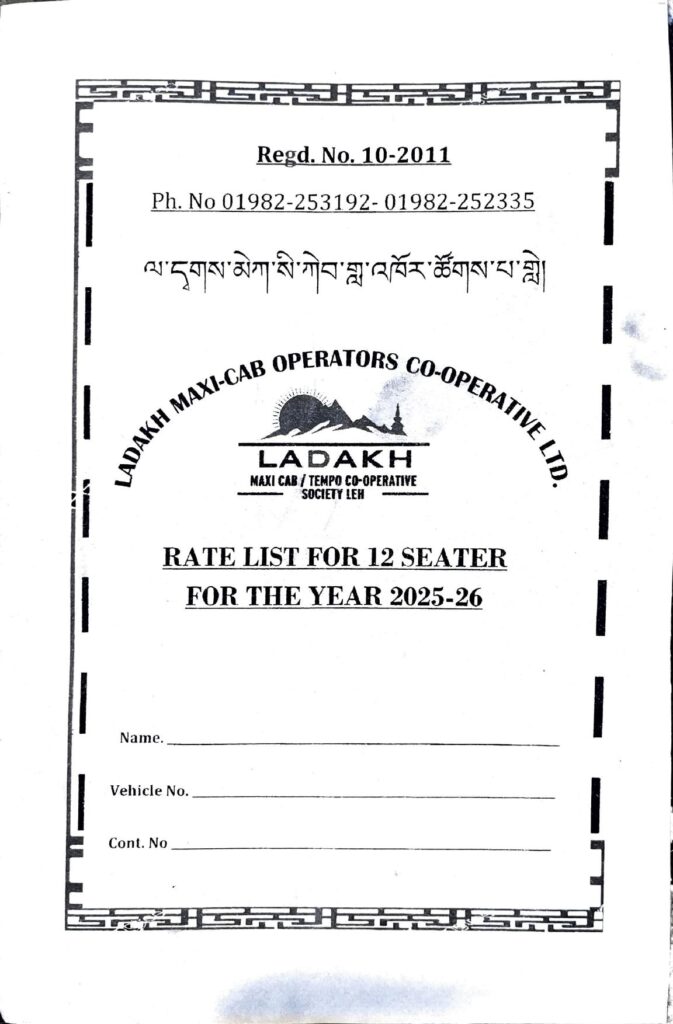 Ladakh Taxi Rates Tempo Traveler 12 Seater 2025-2026
