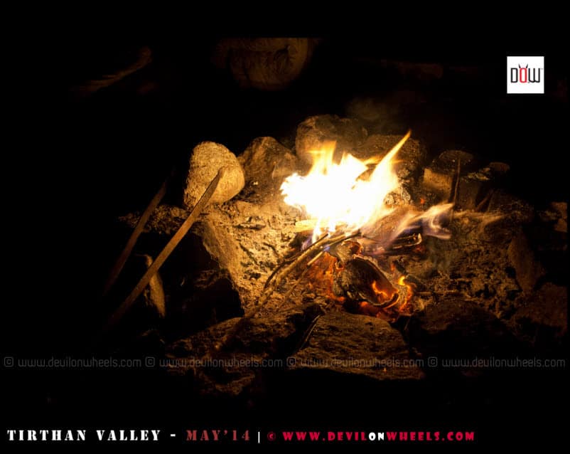 Bonfire, finally for us at Raju’s Cottage, Goshaini, Tirthan Valley