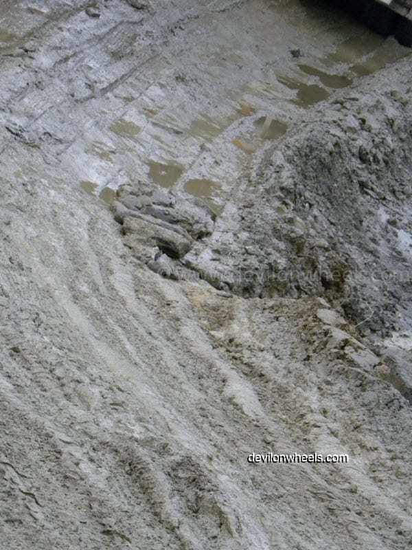 Deep slush on the way towards Rohtang Pass from Manali after rain