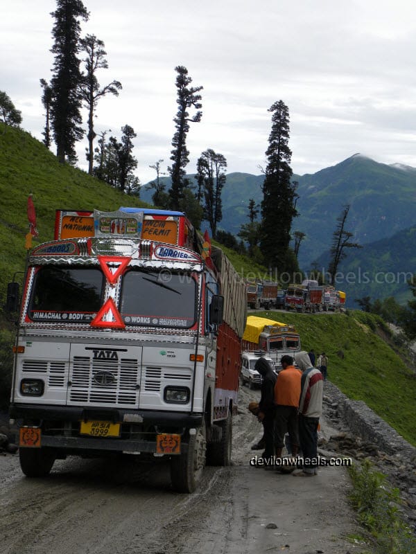 Oil Tankers stuck in mud on the way towards Rohtang Pass from Manali