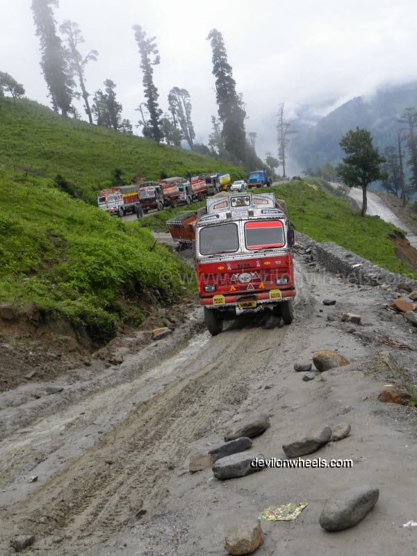 Oil Tankers stuck in mud on the way towards Rohtang Pass from Manali