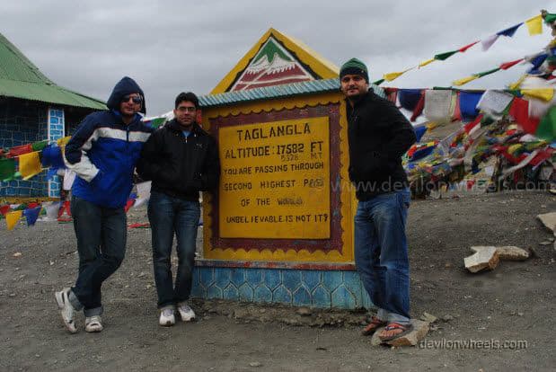 Dheeraj Sharma with a friend and cousin at Tangang La on Manali - Leh Highway