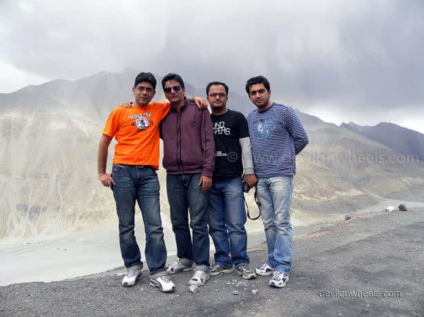 Dheeraj Sharma with friends on the road to Nubra Valley from Khardung La in Leh - Ladakh
