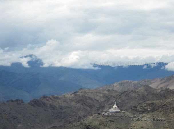 Distant view of Shanti Stupa in Leh - Ladakh