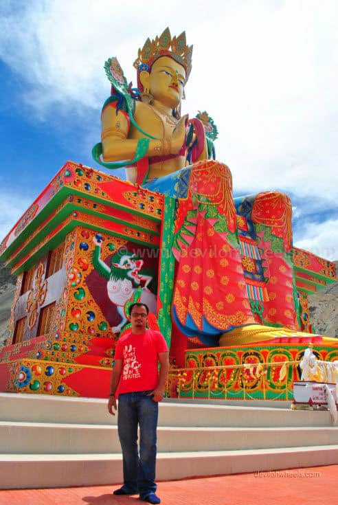 Dheeraj Sharma with Lord Buddha Statue in Diskit monastery, Nubra Valley of Leh - Ladakh