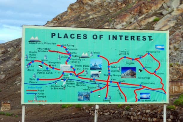 Guide map for places of interest in Leh - Ladakh