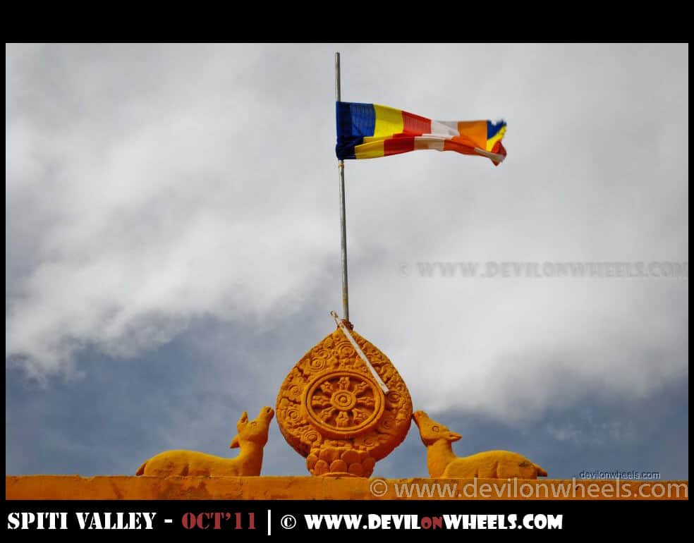 A Flag and a symbol of peace at Ki Monastery or Ki Gompa