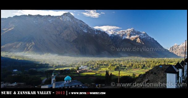 A Panoramic Early Morning View of Trespone Village in Suru Valley