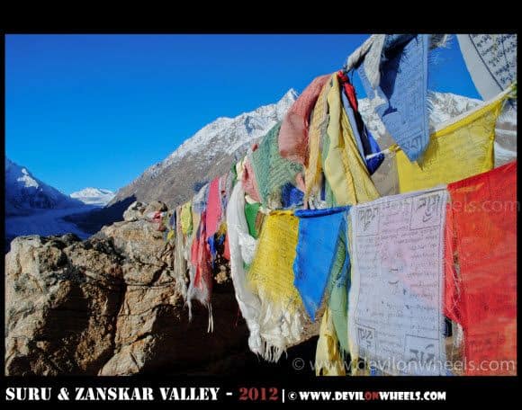 Prayer Flags and Drang Drung Glacier in the background