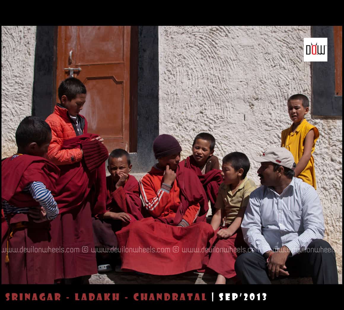 Jiwesh having candid time with Lama Kids at Lamayuru Monastery