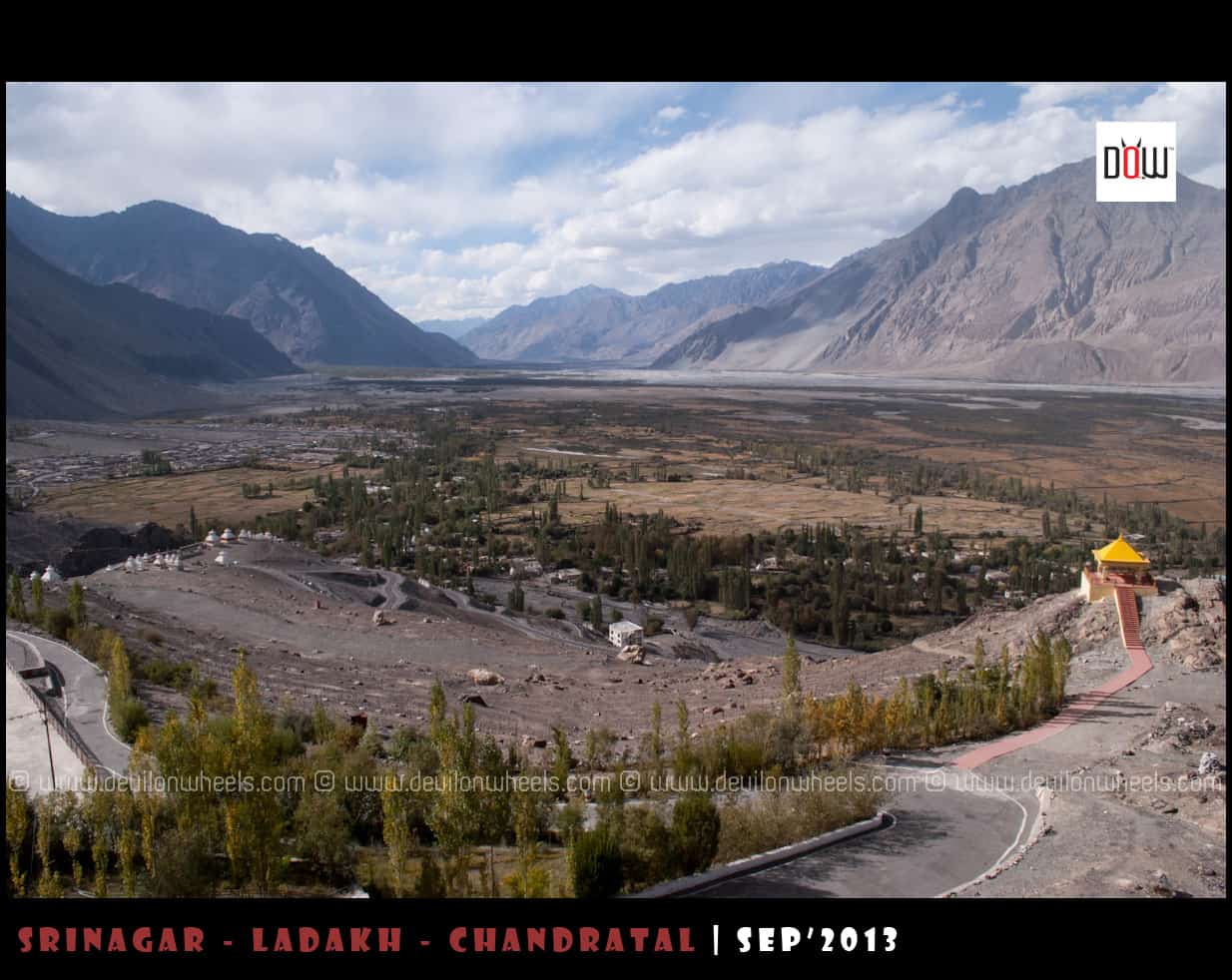 An aerial view of Diskit Village, Headquarters of Nubra Valley