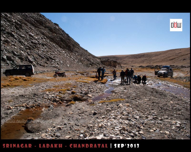 Our gang at the Water Strem on the route to Kyon Tso from Hanle