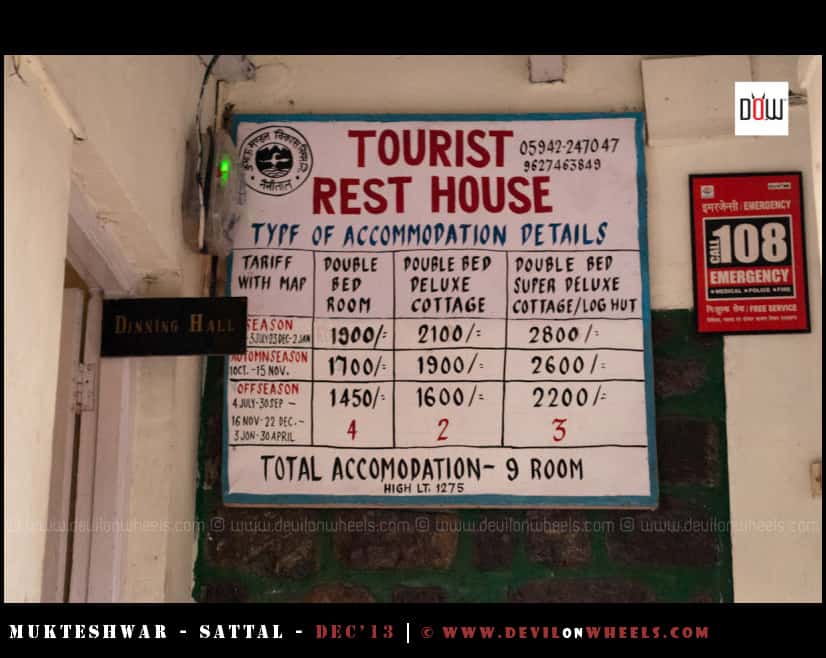 Tariff of KMVN Tourist Rest House, Sattal