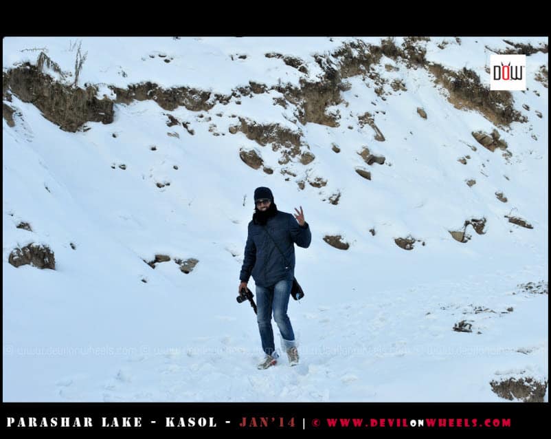 That's Aashish... Walking the Deep Snow Path to Prashar Lake