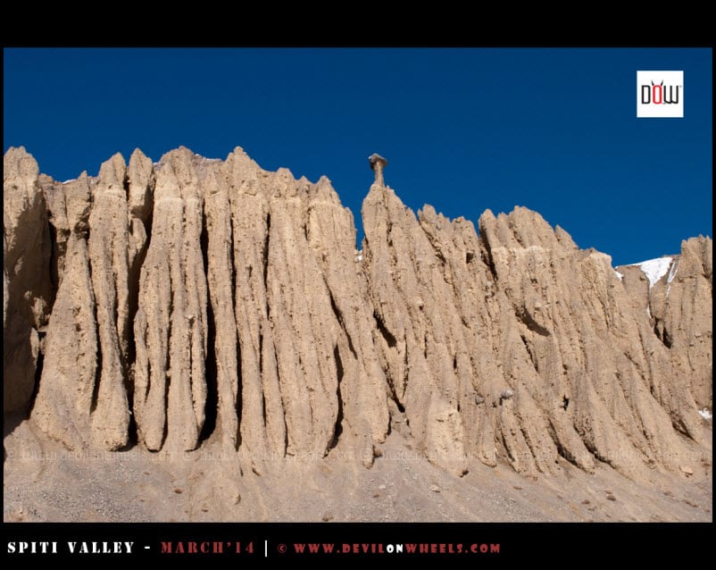 Different views of those unusual soil formations in Spiti Valley